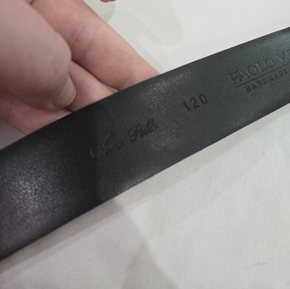 Paolo Vitale Black Leather Silver Buckle Belt Textured Made In Italy 120 - Picture 3 of 7